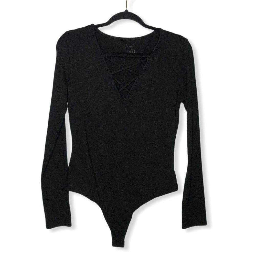 Pac Sun Me to We Criss Cross Long Sleeve BodySuit Black Large